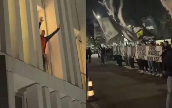都體：尤文球迷來到酒店外支持新主帥，圖多爾向球迷們揮手致意